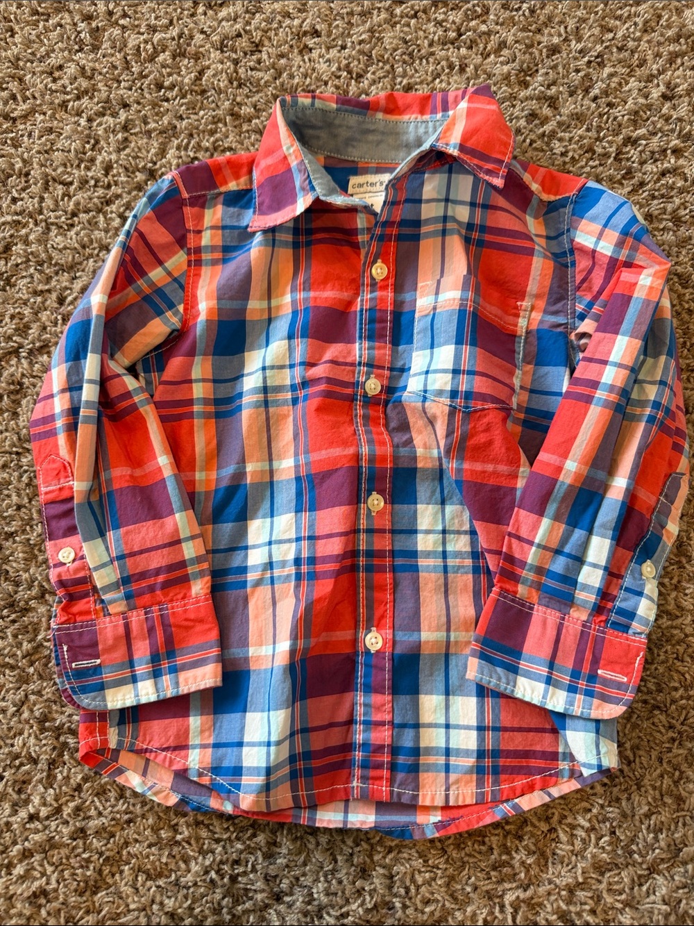 Carter's Red, Blue & White Plaid Button-Down Shirt